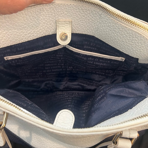 👜 💙 Kate Spade Cameron Navy & Almond Satchel | Two-Tone Pebbled Leather - Picture 6 of 16